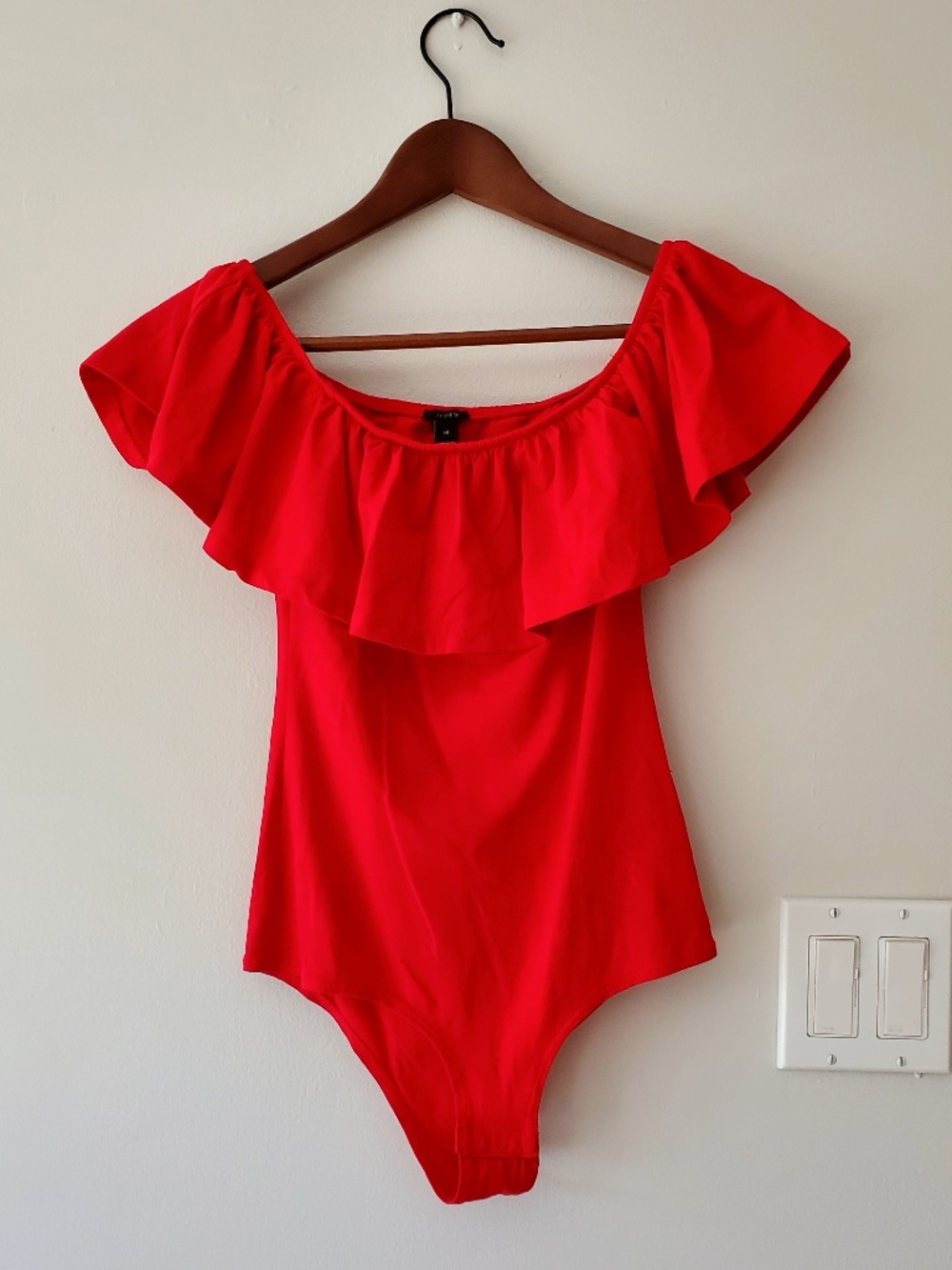 J.Crew Cherry Red Off-Shoulder Bodysuit | Bodycon| Size XS